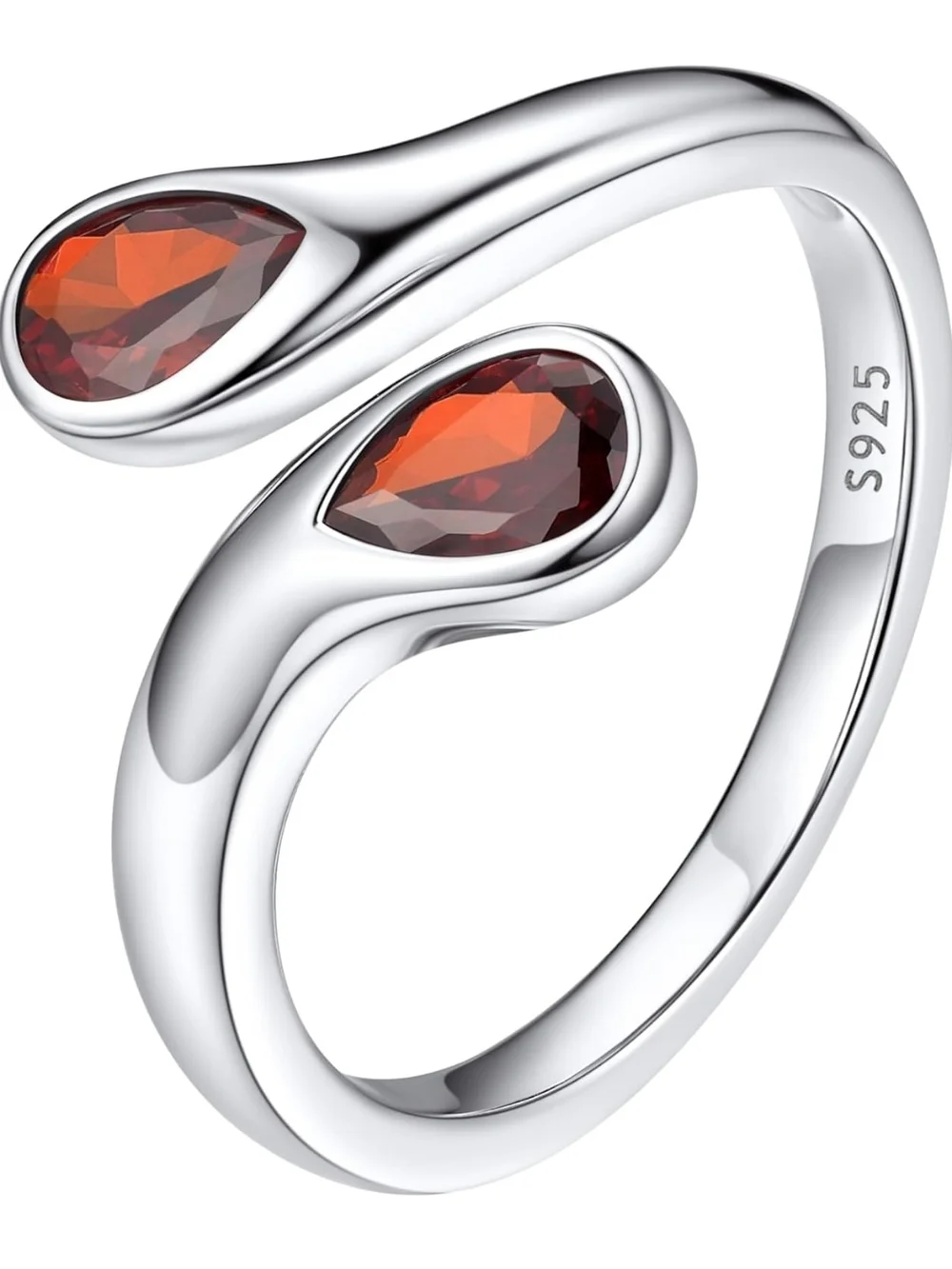 Sterling Silver Open Ring with Red Gemstone Accents